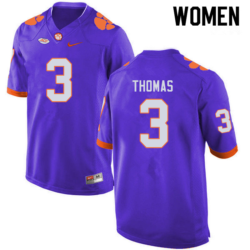 Women #3 Xavier Thomas Clemson Tigers College Football Jerseys Sale-Purple - Click Image to Close